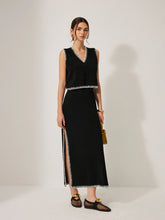 Contrast Trim Knit Tank Top With Skirt Set